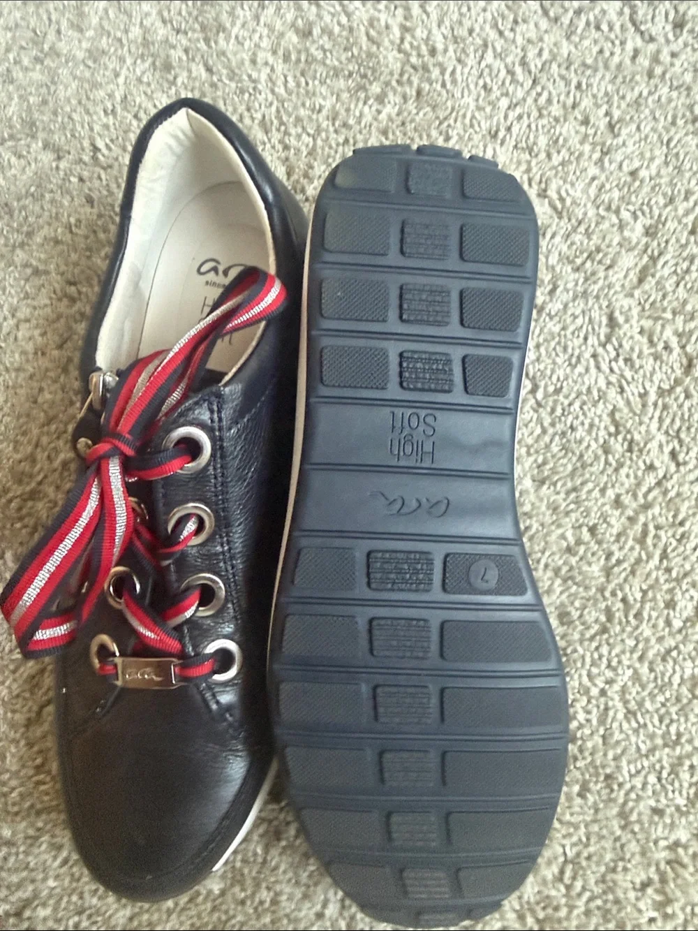 Ara Black Leather Sneakers with Red Accent Laces